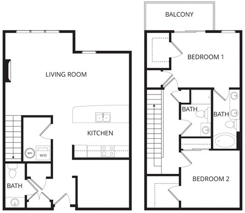 Floor plan for 2 beds, 2 baths, 1476 sqft